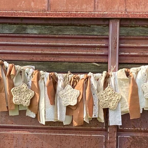 Other - Shabby Chic Fabric & Crochet Star Garland Neutral Handmade Custom Design Decor
